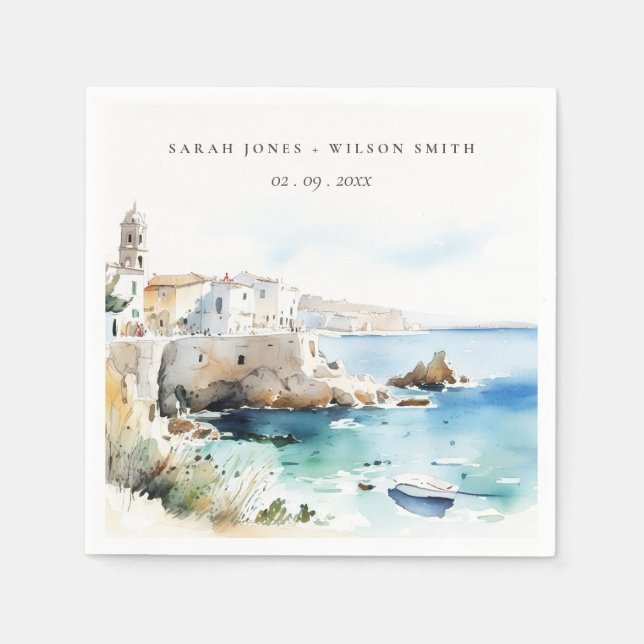 Guardanapo De Papel Puglia, Italy Watercolor Landscape Wedding (Frente)