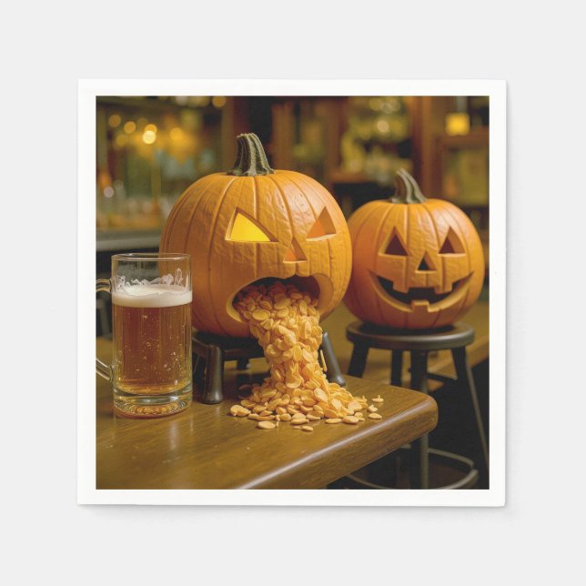 Guardanapo De Papel Puking Halloween Pumpkin In a Bar (Frente)