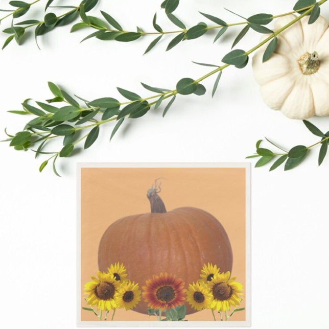 Guardanapo De Papel Pumpkin and Sunflowers Orange Thanksgiving   (Criador carregado)