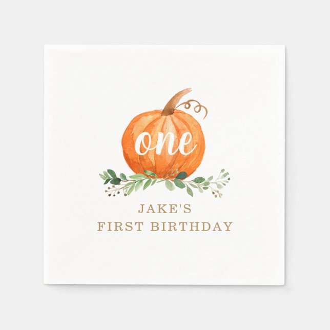 Guardanapo De Papel Pumpkin Birthday Napkin Qualquer Idade (Frente)