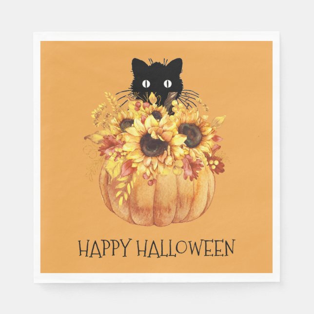 Guardanapo De Papel Pumpkin Black Cat Halloween Napkins (Frente)