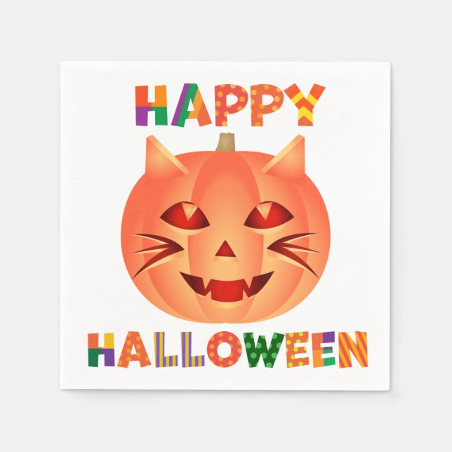 Guardanapo De Papel Pumpkin de Gato Halloween (Frente)