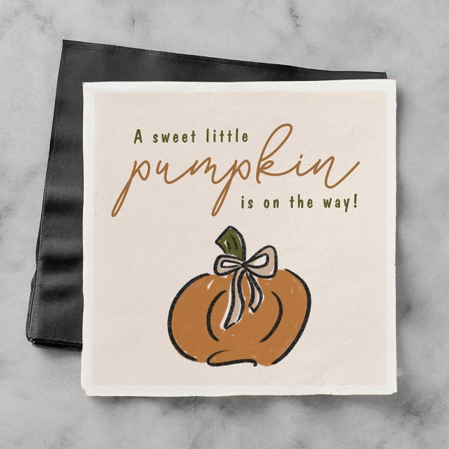 Guardanapo De Papel Pumpkin Doce No Caminho Do Chá de fraldas Bonito (A sweet little pumpkin is on the way! Cute Halloween baby shower paper napkins.)