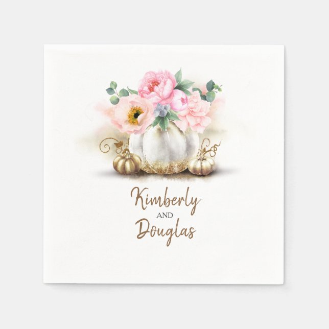 Guardanapo De Papel Pumpkin Dourado e Flores Rosa Queda Rústica (Frente)