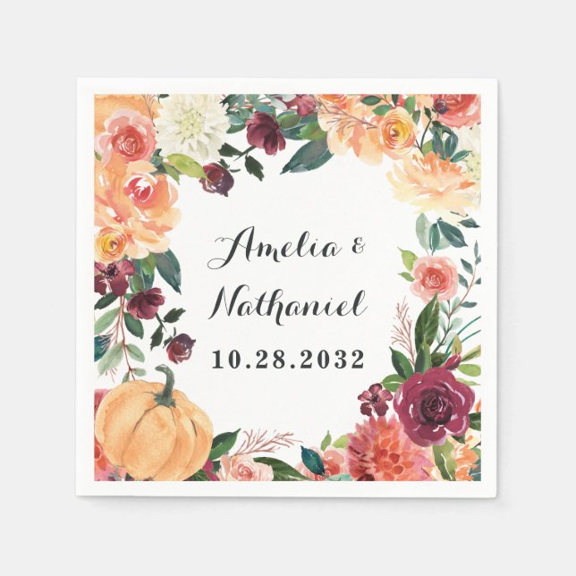 Guardanapo De Papel Pumpkin Elegant Fall Floral Themed Weding (Frente)
