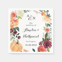 Guardanapo De Papel Pumpkin Elegant Fall Floral Themed Weding