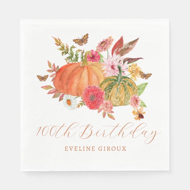 Guardanapo De Papel Pumpkin Fall Wildflower Floral 100º Aniversário (Frente)