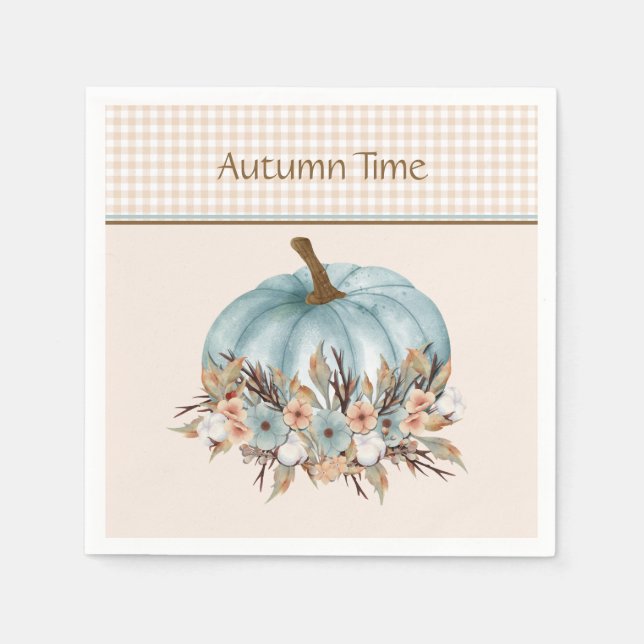 Guardanapo De Papel Pumpkin Floral Azul de outono bonito (Frente)