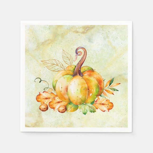 Guardanapo De Papel Pumpkin ouro Papel Watercolor Napkin (Frente)