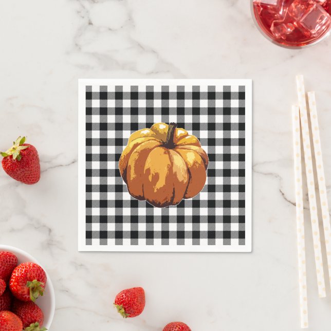 Guardanapo De Papel Pumpkin Painting Black Check Gingham Patterno (Insitu)