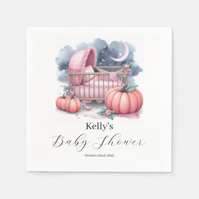 Guardanapo De Papel Pumpkin rosa Quebra de Aquarela e outono (Frente)