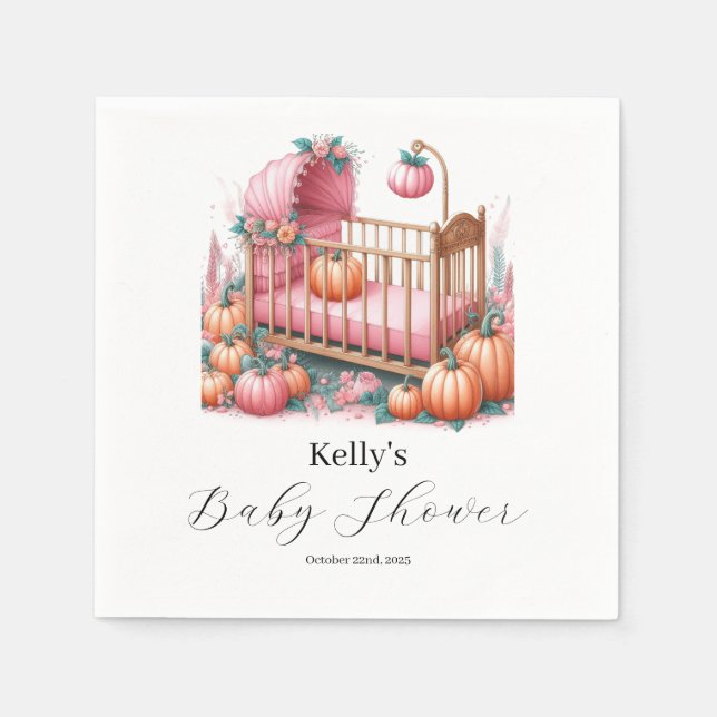 Guardanapo De Papel Pumpkin rosa Quebra de Aquarela e outono (Frente)