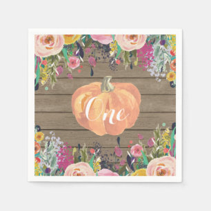 Guardanapo De Papel Pumpkin Russo Primeiro Aniversário Aquarela Flora