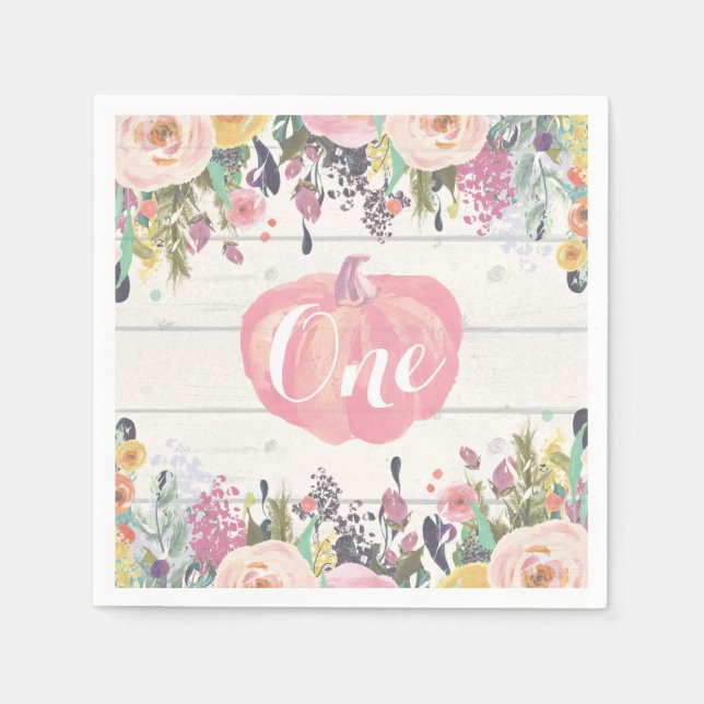 Guardanapo De Papel Pumpkin Russo Primeiro Aniversário Aquarela Floral (Frente)