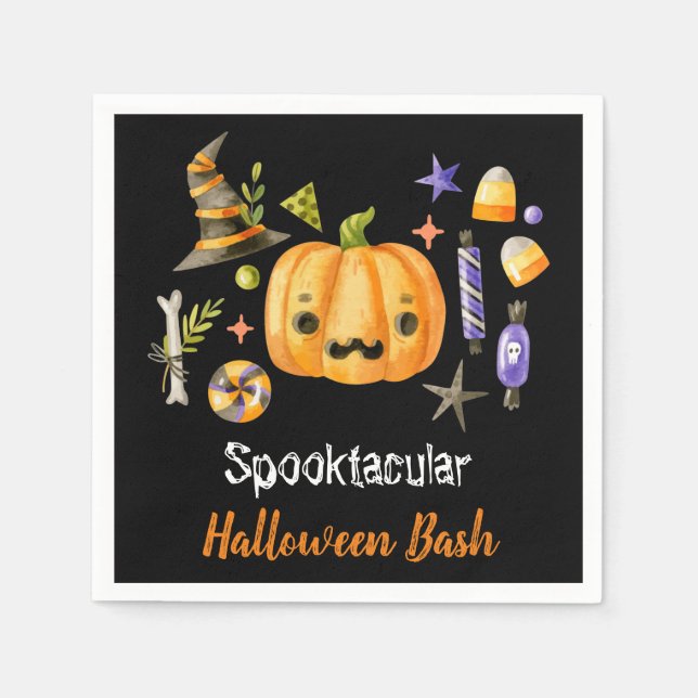 Guardanapo De Papel Pumpkin Spooktacular Festa de Halloween Bash, Pret (Frente)