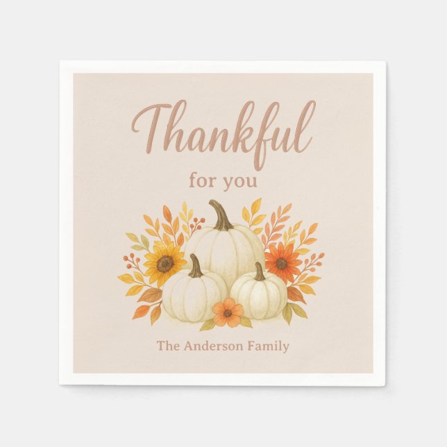 Guardanapo De Papel Pumpkins de queda e girassóis | Ação de Graças Ele (Frente)