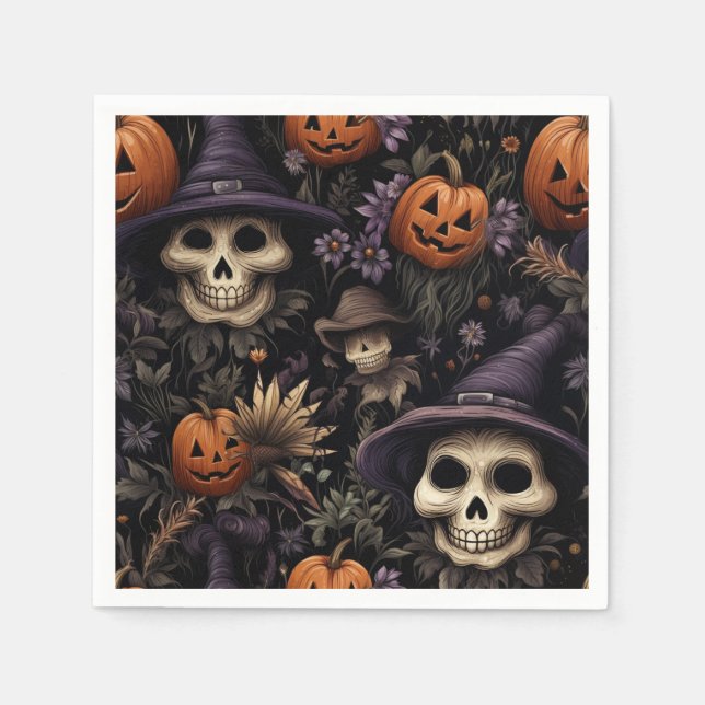 Guardanapo De Papel Pumpkins Skulls Flores Halloween (Frente)