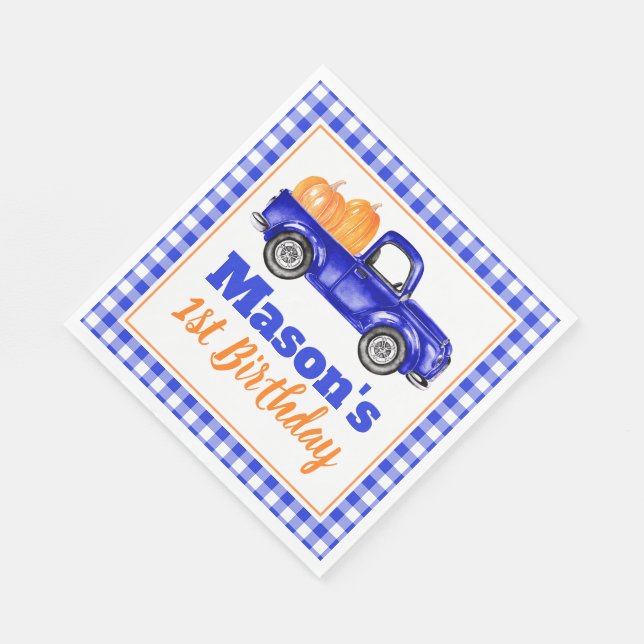 Guardanapo De Papel Pumpkins Truck Pumpkin Patch - Blue Truck (Quina)