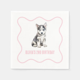 Guardanapo De Papel Puppy husky preppy pink plaid birthday