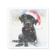 Puppy preto com chapéu de Natal personalizado