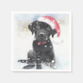 Guardanapo De Papel Puppy preto com chapéu de Natal personalizado