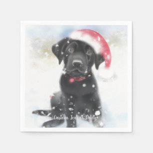 Guardanapo De Papel Puppy preto com chapéu de Natal personalizado