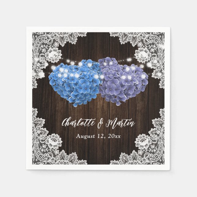 Guardanapo De Papel Purple and Blue Floral Hearts Wood Lace Wedding (Frente)