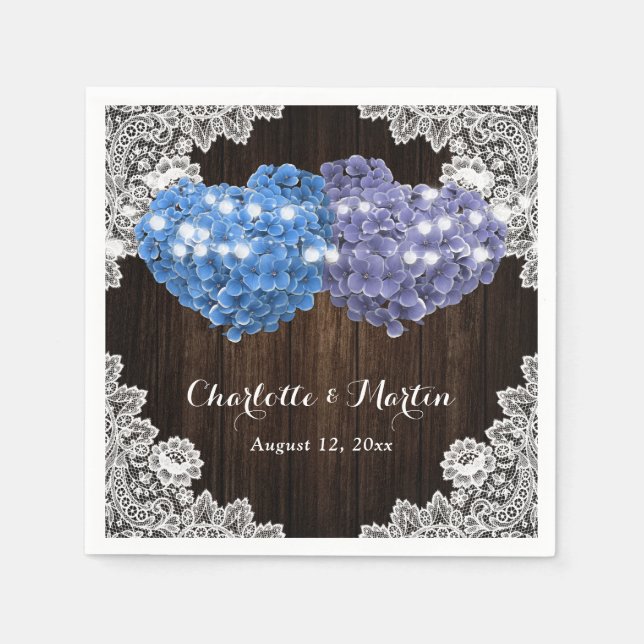 Guardanapo De Papel Purple and Blue Floral Hearts Wood Lace Wedding (Frente)
