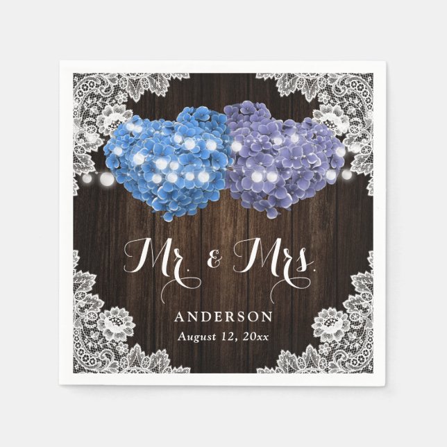 Guardanapo De Papel Purple and Blue Floral Mr. and Mrs. Wedding (Frente)