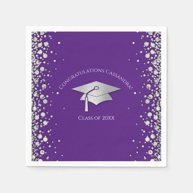 Guardanapo De Papel Purple and Silver Graduation (Frente)