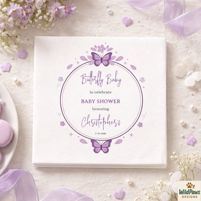 Guardanapo De Papel Purple Butterfly Baby Girl Baby Shower  (Purple Butterfly Baby Girl Baby Shower Napkins
)