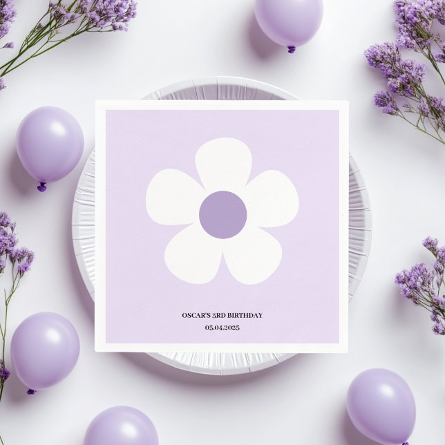 Guardanapo De Papel Purple Daisy Birthday | Mesa Floral Party (Criador carregado)