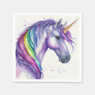 Guardanapo De Papel Purple e Rainbow Fantasy Unicorn Watercolor