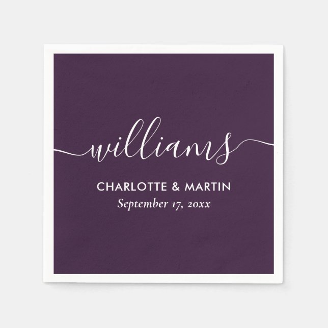 Guardanapo De Papel Purple Elegant Modern Script Wedding (Frente)