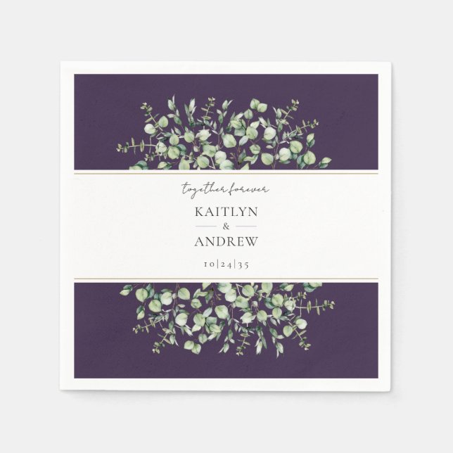 Guardanapo De Papel Purple Eucalyptus Together Forever Wedding  (Frente)