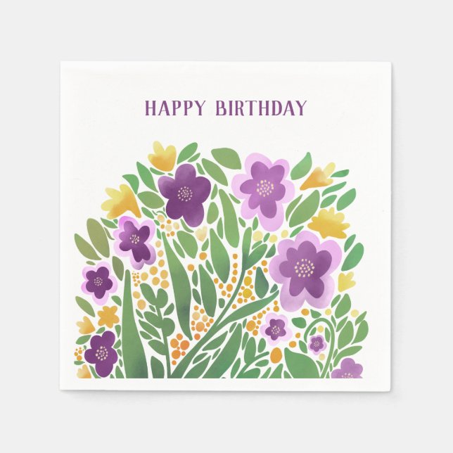 Guardanapo De Papel Purple Floral Birthday Napkins (Frente)