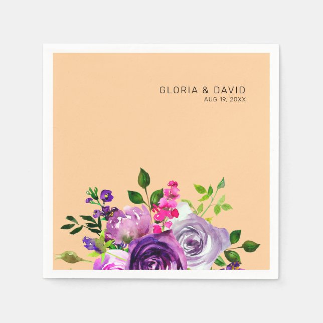 Guardanapo De Papel Purple Floral Elegant  Wedding  (Frente)