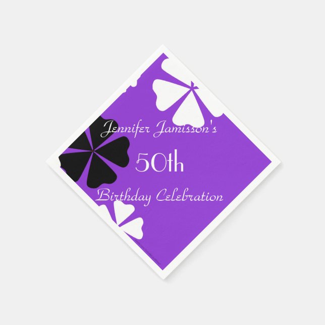 Guardanapo De Papel Purple Floral Minimalist 50th Birthday Party Paper (Canto)