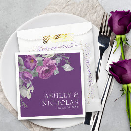 Guardanapo De Papel Purple Floral Modern Botânica Casamento Napkins