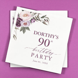 Guardanapo De Papel Purple Floral Script 90th Birthday 