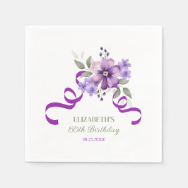 Guardanapo De Papel Purple Flower Greenery Ribbon Birthday