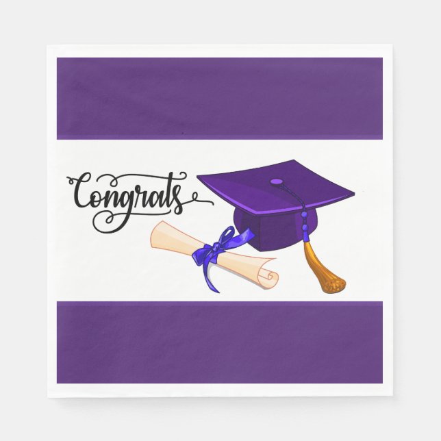 Guardanapo De Papel Purple Graduation Cap And Diploma  (Frente)