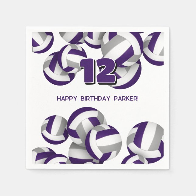 Guardanapo De Papel purple gray volleyballs kids birthday party (Frente)