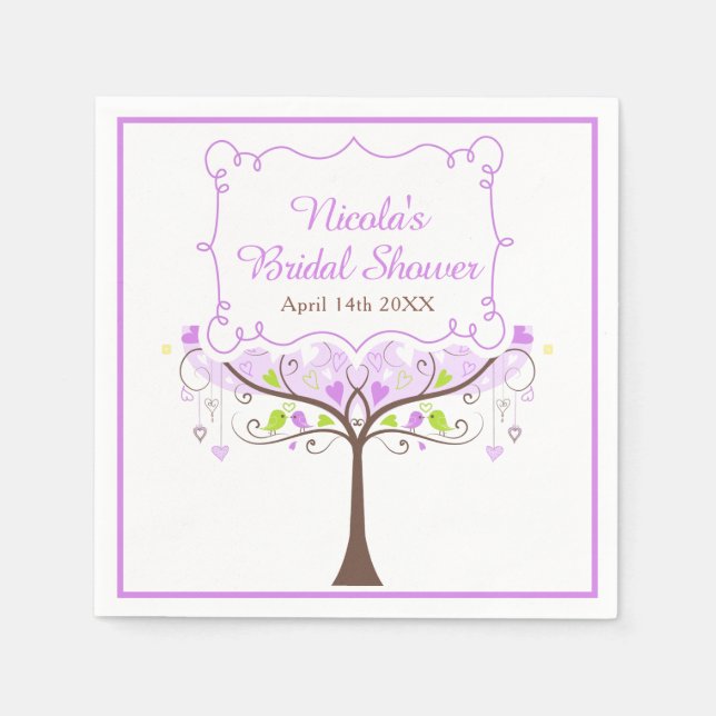 Guardanapo De Papel Purple & Green Floral Bird Bridal Shower  (Frente)