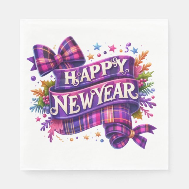 GUARDANAPO DE PAPEL PURPLE HOLIDAY HAPPY NEW YEAR THEME (Frente)
