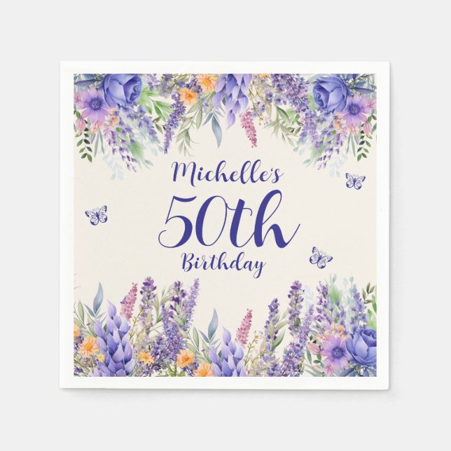 Guardanapo De Papel Purple Lavender Floral Garden Party 50th Birthday (Frente)