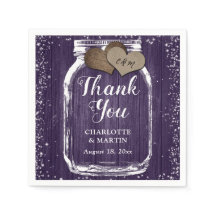 Purple Mason Jar Rustic Wood Obrigado Casamento