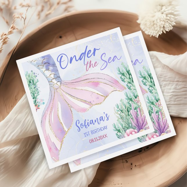 Guardanapo De Papel Purple Mermaid 1st Birthday Oneder the Sea (Criador carregado)