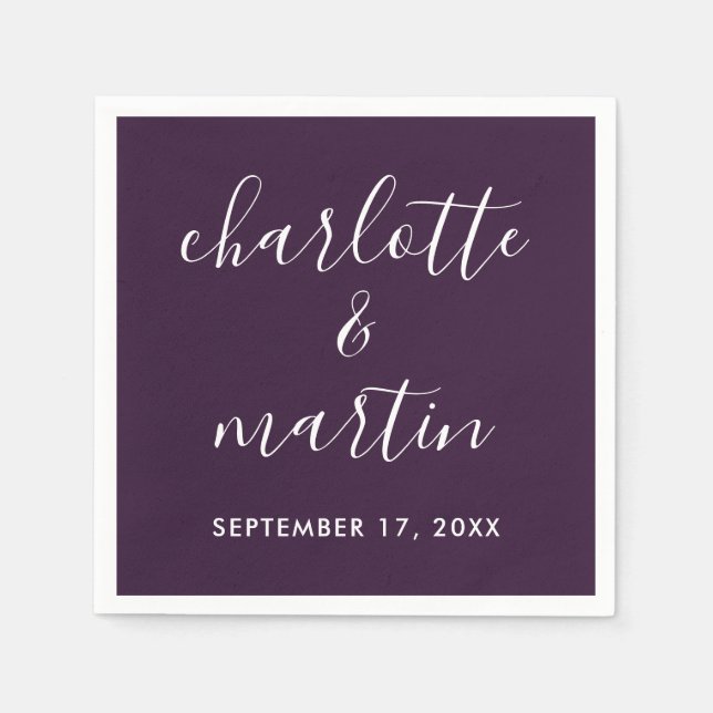 Guardanapo De Papel Purple Modern Script Wedding (Frente)