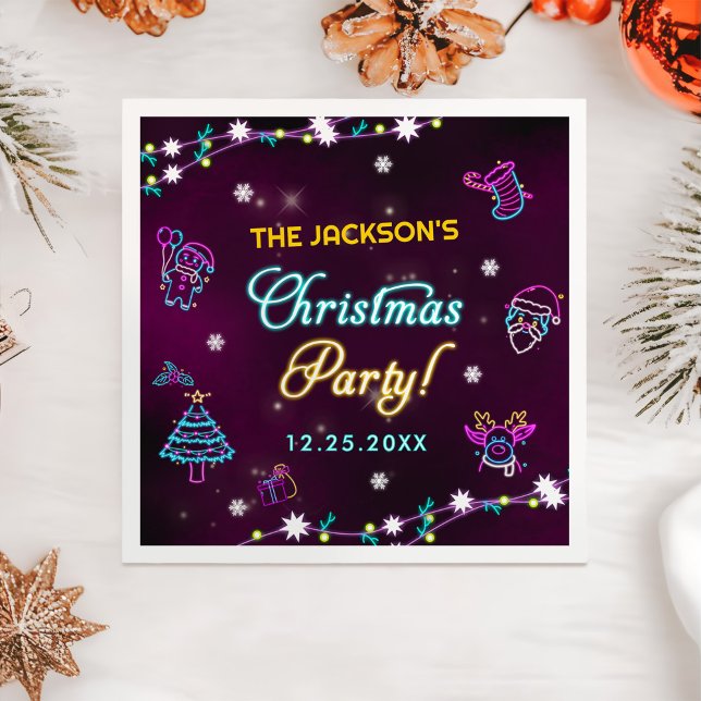 Guardanapo De Papel Purple Neon Modern Festa de Natal (Criador carregado)